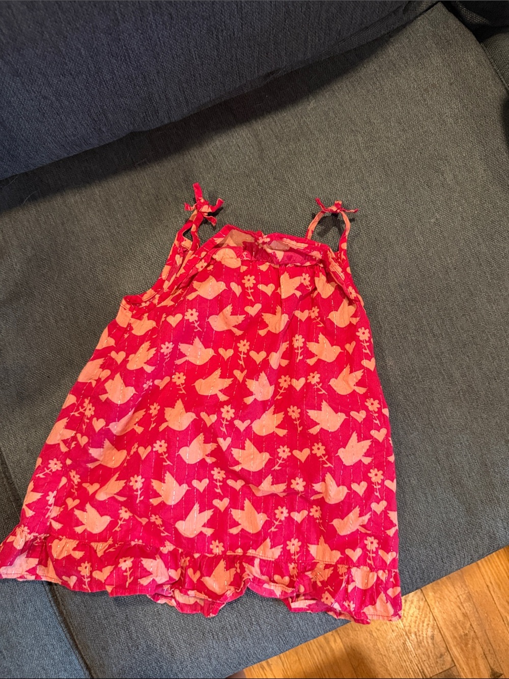 Girls' Pink Floral & Bird Print Sundress